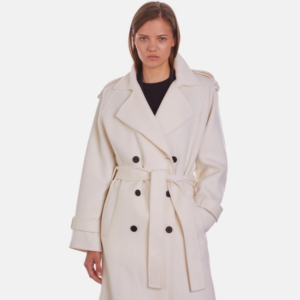 NWT! THE KOOPLES LONG ECRU WOOL-BLEND COAT/ Size L